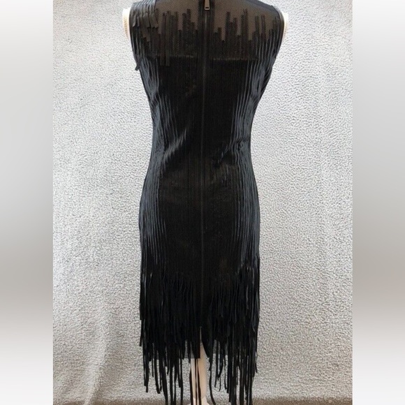 Elie Tahari black leather & mesh Milan fringe dress. Sizzling hot. Size 2. - Picture 5 of 10